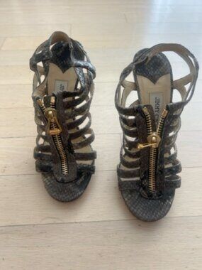 Jimmy Choo Sz 36.5 grey python high stiletto heels - worn TWICE